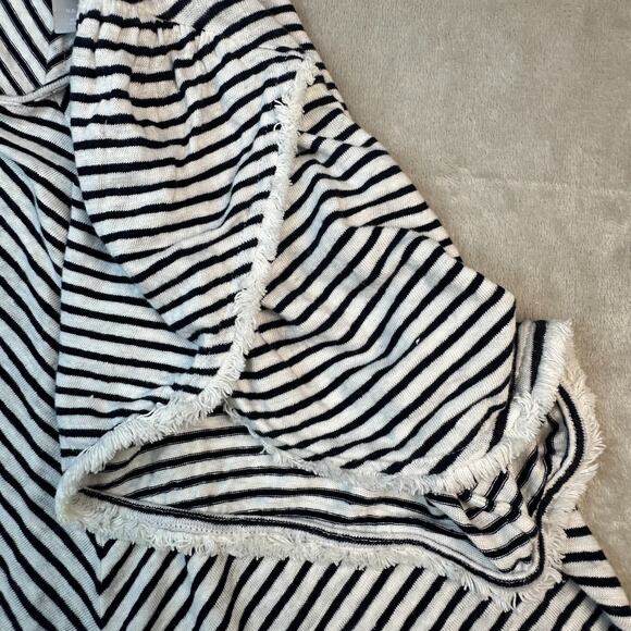 Chico's Navy White Stripe Fringed Flutter Short Sleeve 100% Linen Top Sz 3 ( L ) - Picture 14 of 16